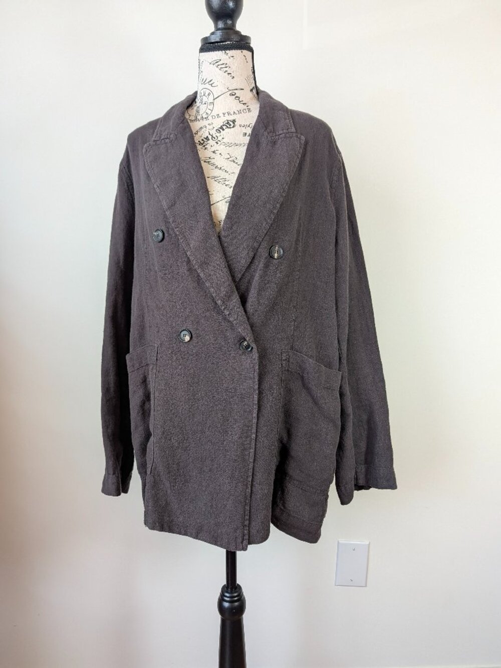 ZARA NWT 100% Linen Blazer Jacket Gray Double Breasted